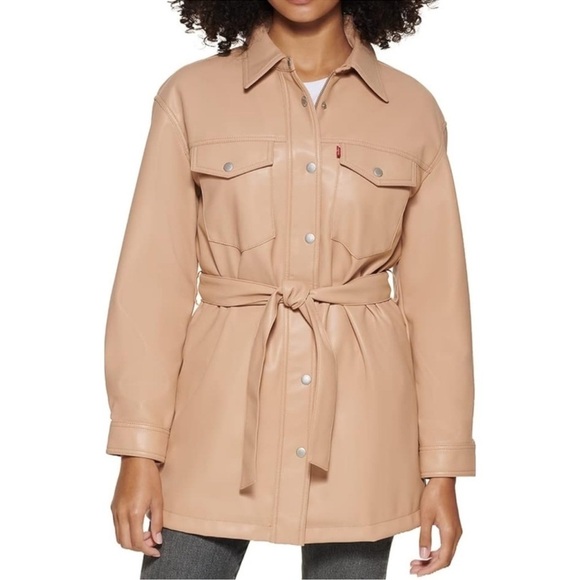 Levi's Women's Faux Leather Belted Shirt Jacket - Picture 3 of 14